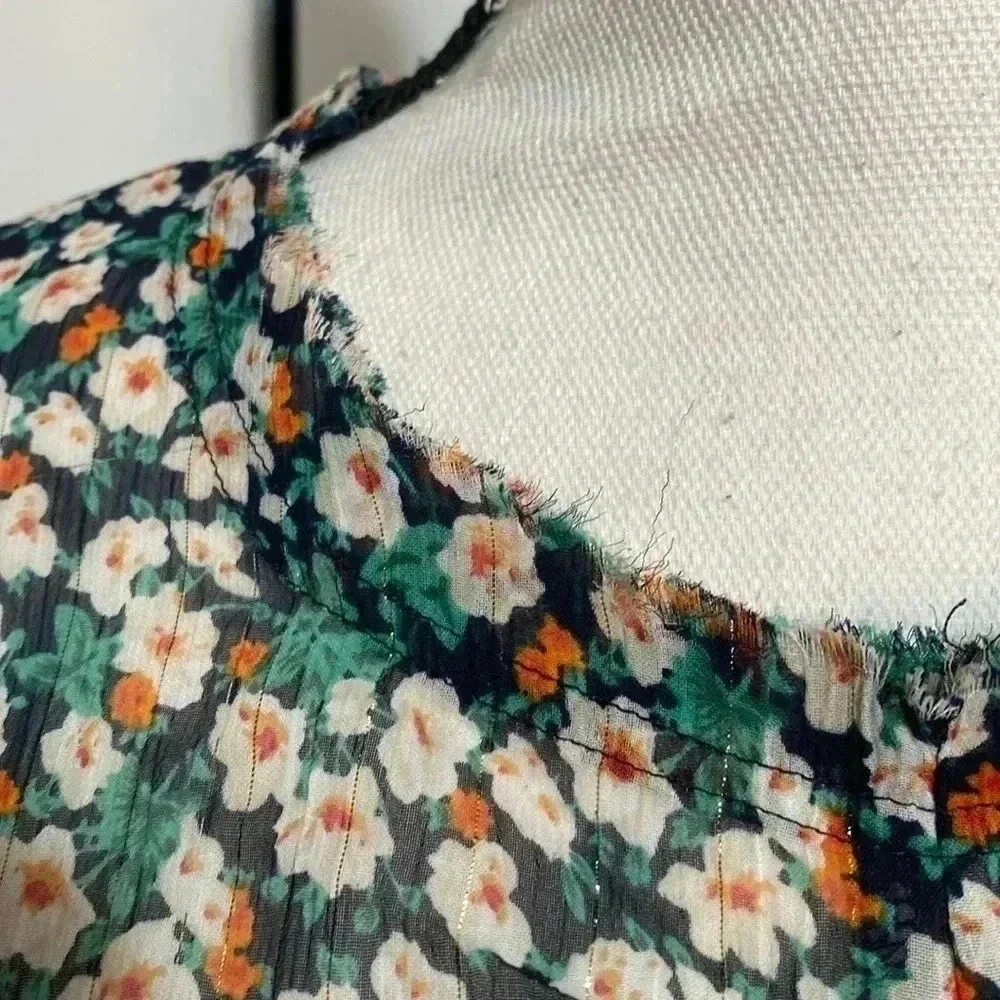 NWT Urban Outfitters sheer navy & green floral peplum top shirt blouse.